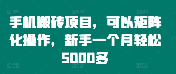 手机搬砖项目,可以矩阵化操作,新手一个月轻松5000多 手机搬砖项目,可以矩阵化操作,新手一个月轻松5000多