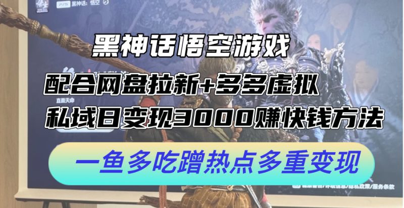 黑神话悟空游戏配合网盘拉新+多多虚拟+私域日变现3000+赚快钱方法 - 技研社-技研社