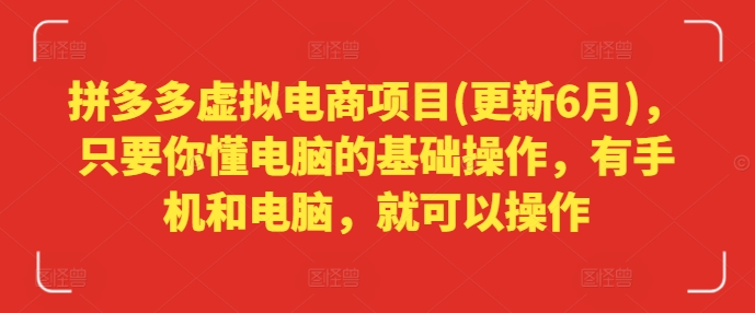拼多多虚拟电商项目：只要你懂电脑的基础操作，有手机和电脑-技研社