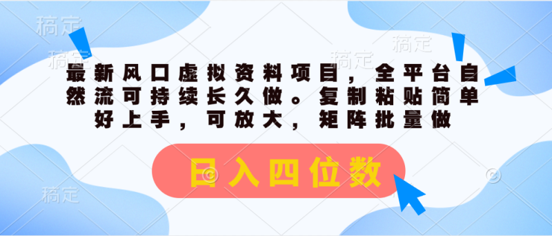 最新风口虚拟资料项目，全平台自然流可持续长久做。复制粘贴 日入四位数 - 技研社-技研社