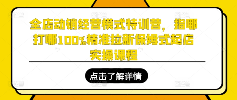 全店动销经营模式特训营,指哪打哪100%精准拉新保姆式起店实操课程 全店动销经营模式特训营,指哪打哪100%精准拉新保姆式起店实操课程
