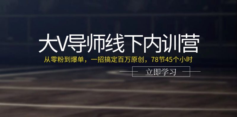 大V导师线下内训营：从零粉到爆单，一招搞定百万原创，78节45个小时 - 技研社-技研社