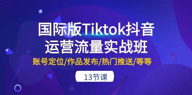 国际版Tiktok抖音运营流量实战班:账号定位/作品发布/热门推送/等等,13节-技研社