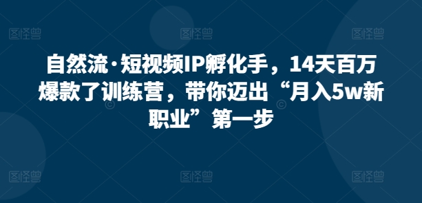 自然流·短视频IP孵化训练营,14天打造百万爆款,带你迈出“月入5W新职业”第一步 自然流·短视频IP孵化训练营,14天打造百万爆款,带你迈出“月入5W新职业”第一步