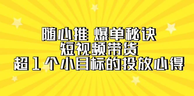 随心推 爆单秘诀，短视频带货-超1个小目标的投放心得（7节视频课） - 技研社-技研社
