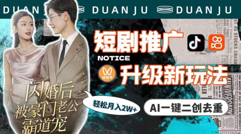 短剧推广升级版,AI一键二创去重,轻松月入2w+(教程+素材) - 技研社-技研社