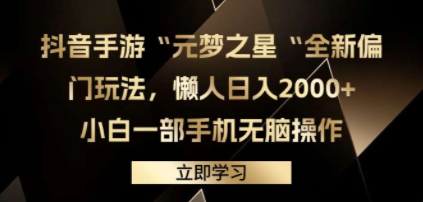 抖音手游“元梦之星“全新偏门玩法,懒人日入2000+,小白一部手机无脑操作 - 技研社-技研社