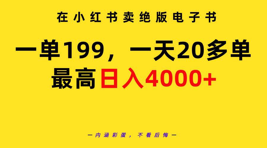 在小红书卖绝版电子书,一单199 一天最多搞20多单,最高日入4000+教程+资料 在小红书卖绝版电子书,一单199 一天最多搞20多单,最高日入4000+教程+资料
