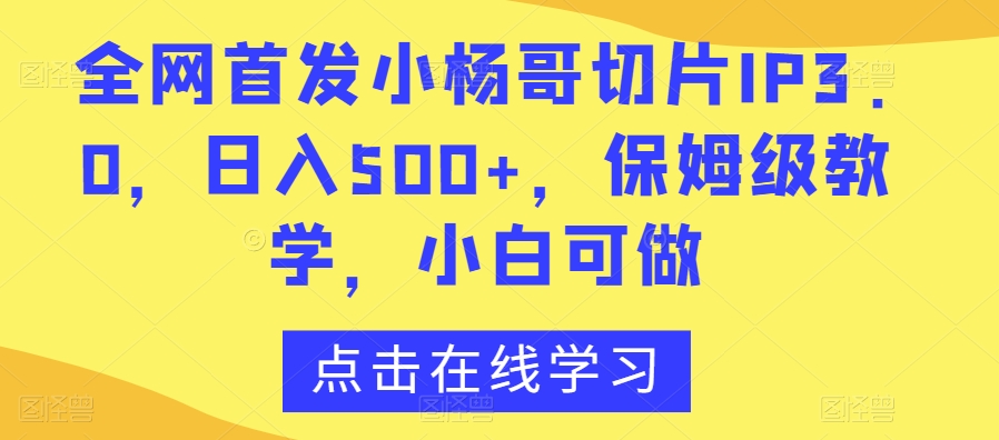 首发小杨哥切片IP3.0项目,日入500+,保姆级教学,小白可做【揭秘】 首发小杨哥切片IP3.0项目,日入500+,保姆级教学,小白可做【揭秘】