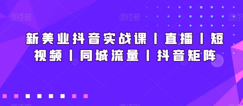 新美业抖音实战教程丨直播丨短视频丨同城流量丨抖音矩阵 新美业抖音实战教程丨直播丨短视频丨同城流量丨抖音矩阵