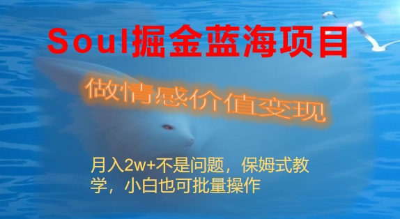 Soul掘金蓝海项目细分赛道,做情感价值变现,月盈利2w+不是问题 Soul掘金蓝海项目细分赛道,做情感价值变现,月盈利2w+不是问题