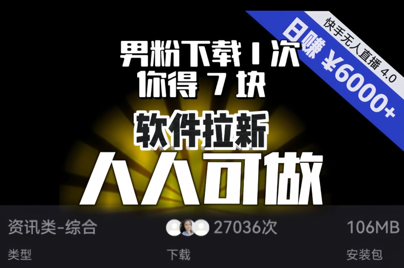 【软件推广】男粉下载1次,你得7块,单号挂机日入6000 ,快手磁力聚星成就你的变现梦想! 【软件推广】男粉下载1次,你得7块,单号挂机日入6000 ,快手磁力聚星成就你的变现梦想!