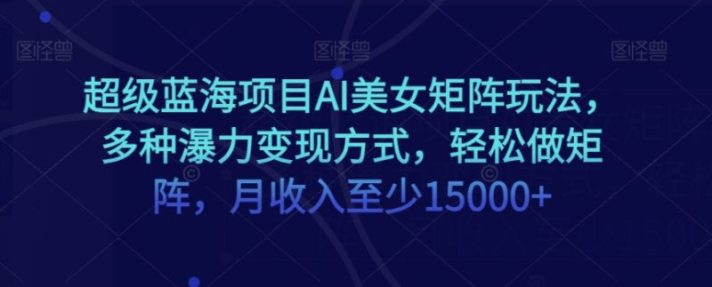 蓝海项目超级AI美女矩阵玩法,多种瀑利变现方式,轻松做矩阵,月收入至少15000+【揭秘】 - 技研社-技研社