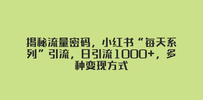 揭秘流量密码，小红书“每天系列”引流，日引流1000+，多种变现方式 - 技研社-技研社