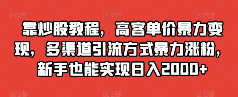 高客单价暴力变现,新手也能实现日入2000+,多渠道引流方式助你涨粉! - 技研社-技研社