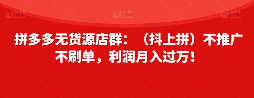 拼多多无货源店群:轻松月入过万,零推广零刷单! 拼多多无货源店群:轻松月入过万,零推广零刷单!
