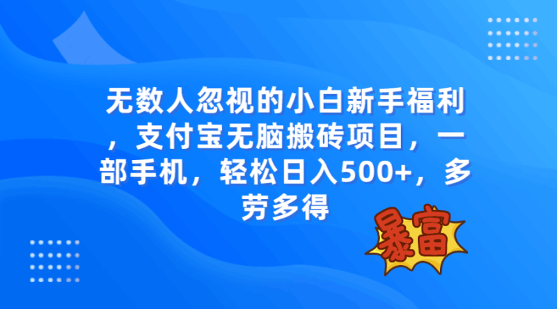 无数人忽视的项目,支付宝无脑搬砖项目,一部手机即可操作,轻松日入500+ - 技研社-技研社
