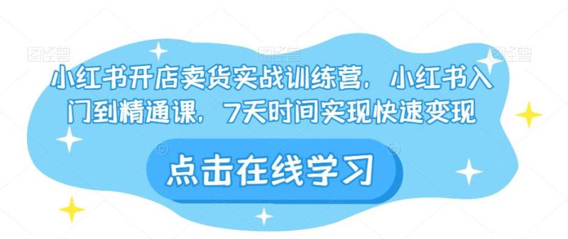 小红书开店卖货实战训练营,小红书入门到精通课,7天时间实现快速变现 - 技研社-技研社