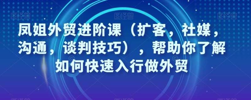 凤姐外贸进阶课(扩客,社媒,沟通,谈判技巧),帮助你了解如何快速入行做外贸 - 技研社-技研社