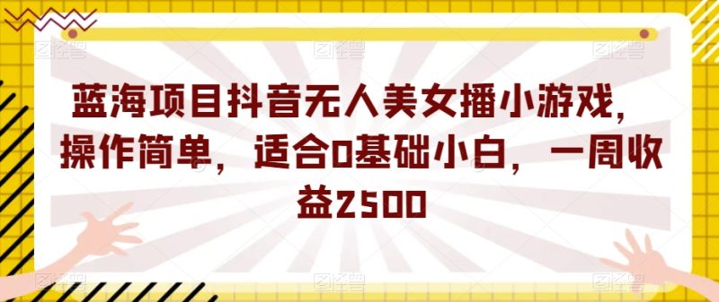 蓝海项目抖音无人美女播小游戏，操作简单，适合0基础小白，一周收益2500【揭秘】 - 技研社-技研社