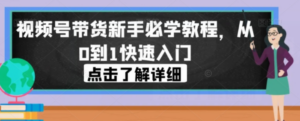 新手必学:视频号带货从0到1,快速入门指南-技研社