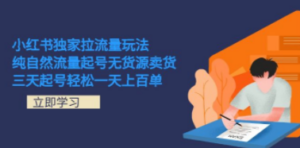 小红书独家拉流量玩法:纯自然流量起号无货源卖货,三天起号轻松一天上百单-技研社