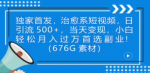 独家首发，治愈系短视频，日引流500+当天变现小白月入过万（附676G素材） - 技研社-技研社