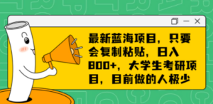 最新蓝海项目：只要会复制粘贴，日入800+-技研社