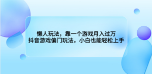 懒人玩法，靠一个游戏月入过万，抖音游戏偏门玩法，小白也能轻松上手 - 技研社-技研社