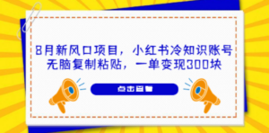 8月新风口项目，小红书冷知识账号，无脑复制粘贴，一单变现300块 - 技研社-技研社