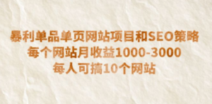 暴利单品单页网站项目和SEO策略 每个网站月收益1000-3000 每人可搞10个 - 技研社-技研社