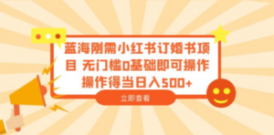 蓝海刚需小红书订婚书项目:无门槛0基础即可操作,操作得当日入500+-技研社