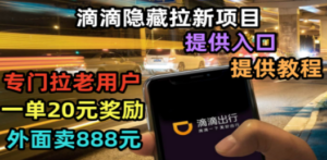 滴滴隐藏拉新项目：专门拉老用户一单20，50元奖励-技研社