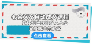 《心金文案自动成交课程》 教你写出既能深入人心、又能吸金的文案 - 技研社-技研社