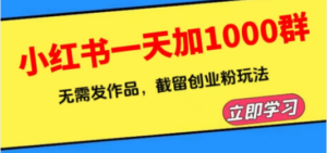 小红书一天加1000群:无需发作品,截留创业粉玩法-技研社