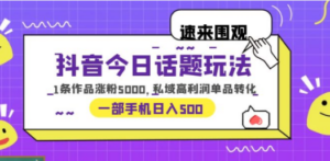 抖音今日话题玩法，1条作品涨粉5000，私域高利润单品转化 一部手机日入500 - 技研社-技研社