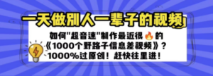 一天做完别一辈子的视频 制作最近很火的《1000个野路子信息差》100%过原创 - 技研社-技研社