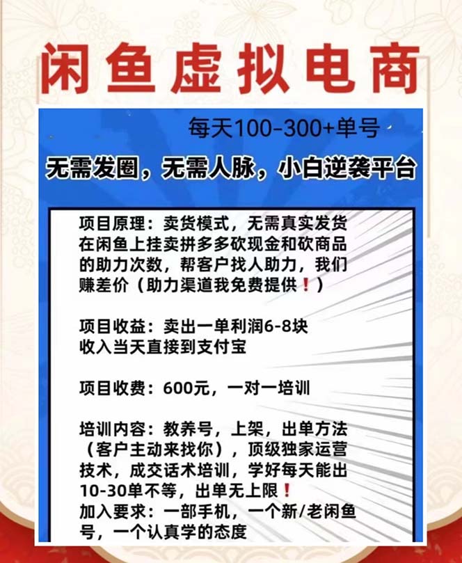 闲鱼新玩法虚似电商之拼多多助力项目,单号100-300元 闲鱼新玩法虚似电商之拼多多助力项目,单号100-300元