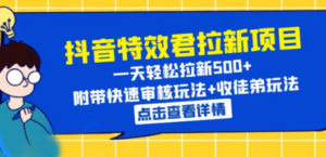 抖音特效君拉新项目 一天轻松拉新500+ 附带快速审核玩法+收徒弟玩法 - 技研社-技研社