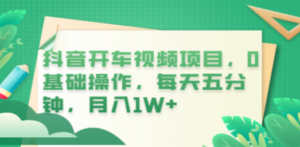 抖音开车视频项目，0基础操作，每天五分钟，月入1W+ - 技研社-技研社