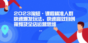 2023淘短·课程精准人群快速爆发玩法,快速高效自创视频及全店运营思维 - 技研社-技研社