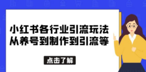 小红书各行业引流玩法，从养号到制作到引流等，一条龙分享给你 - 技研社-技研社