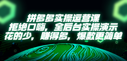 拼多多实操运营课：拒绝口嗨，全后台实操演示，花的少，赚得多，爆款更简单 - 技研社-技研社