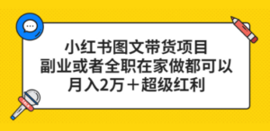 小红书图文带货项目，副业或者全职在家做都可以，月入2万＋超级红利 - 技研社-技研社