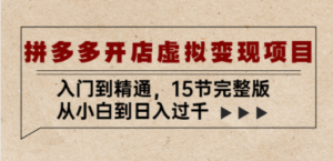 拼多多开店虚拟变现项目：入门到精通，从小白到日入过千（15节完整版） - 技研社-技研社