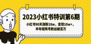 2023小红书特训第6期，小红书90天涨粉18w，变现10w+，半年矩阵号粉丝破百万 - 技研社-技研社