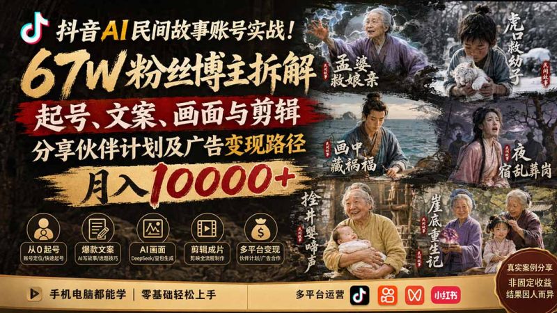 抖音AI民间故事短视频:手机就能做的起号课-技研社