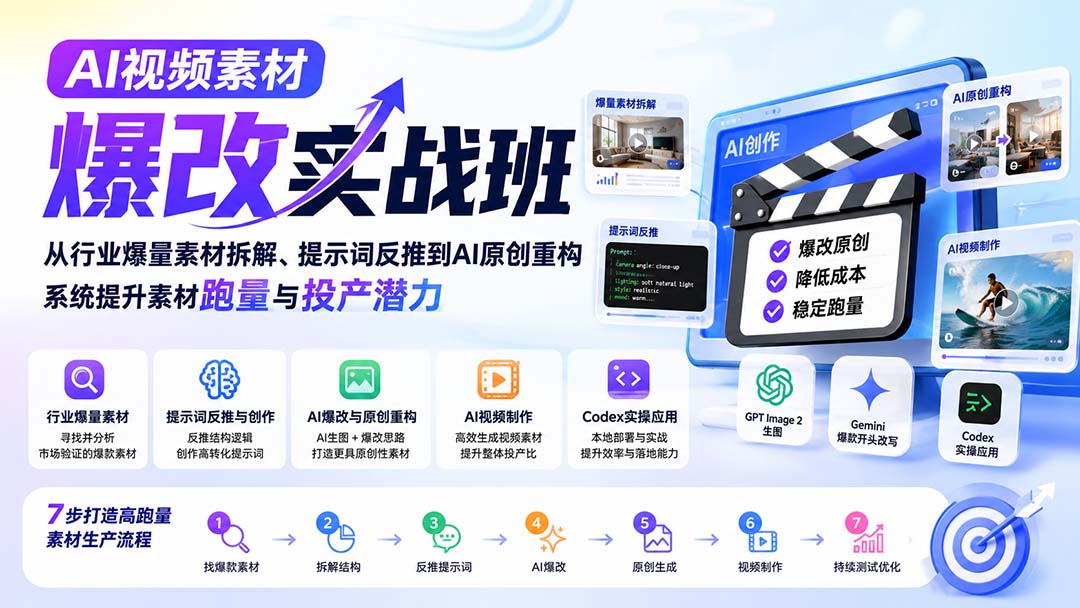 AI视频素材爆改实战班:爆量素材拆解、提示词反推到AI原创重构 AI视频素材爆改实战班:爆量素材拆解、提示词反推到AI原创重构