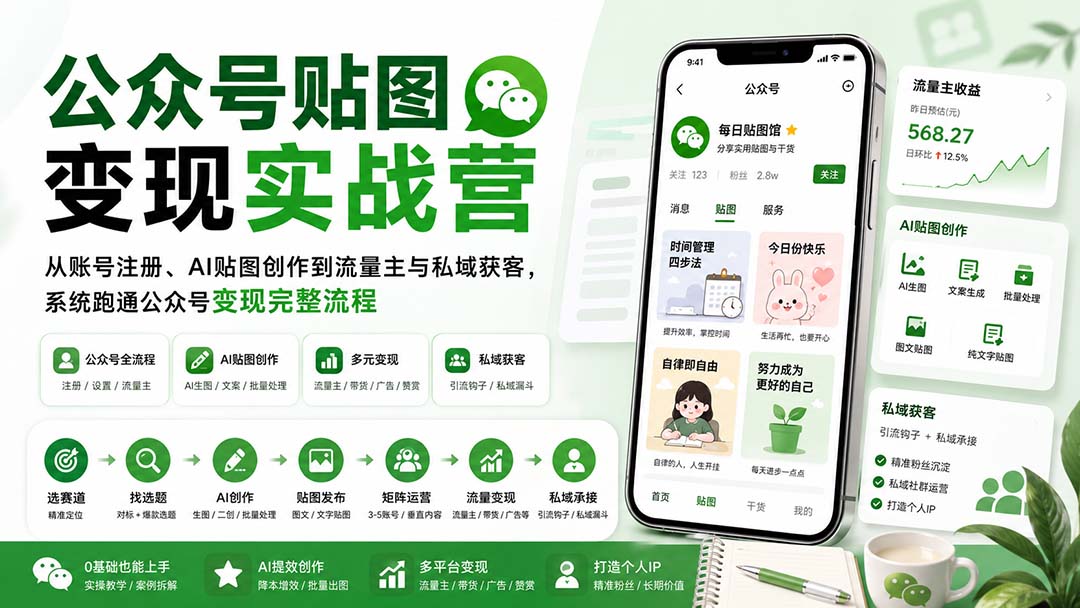 公众号贴图变现实战营:账号注册、AI贴图创作到流量主与私域获客 公众号贴图变现实战营:账号注册、AI贴图创作到流量主与私域获客