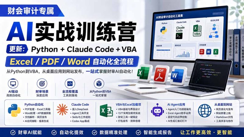 财会审计专属 AI实战训练营:Python+Claude Code+VBA,Excel/PDF/Word自动化全流程 (更新)-技研社